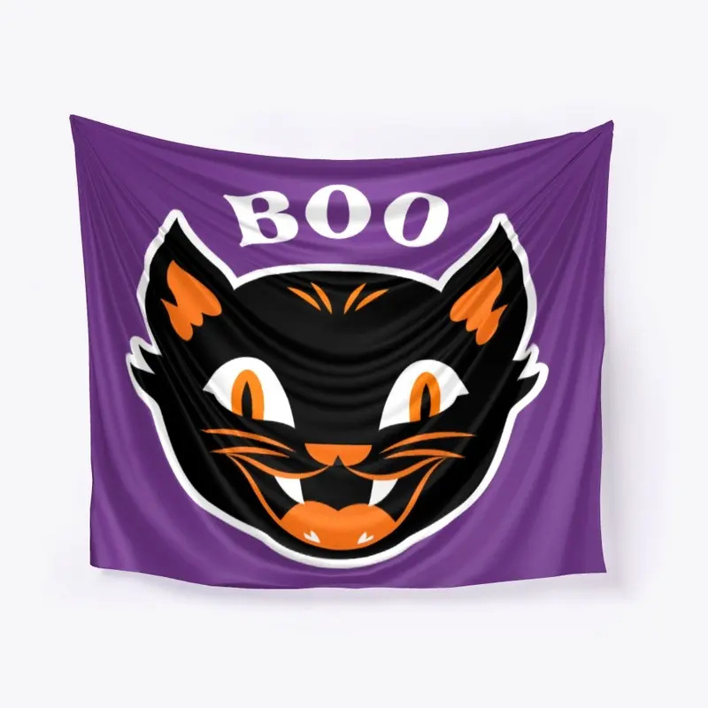 Retro Halloween Black Cat Boo