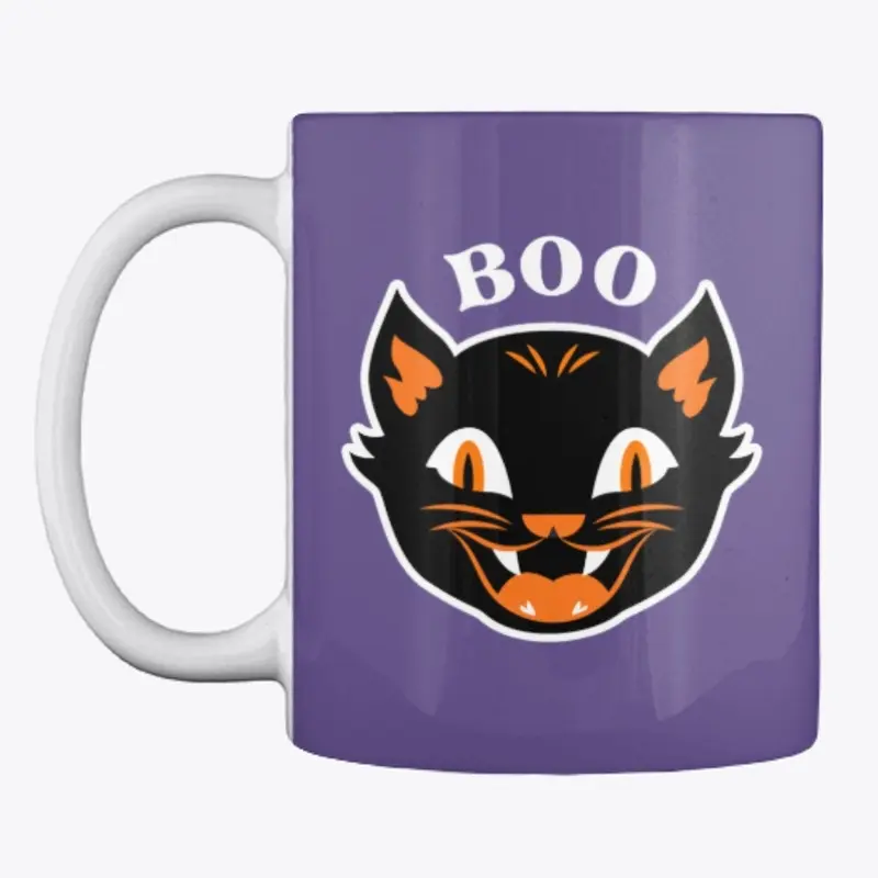 Retro Halloween Black Cat Boo