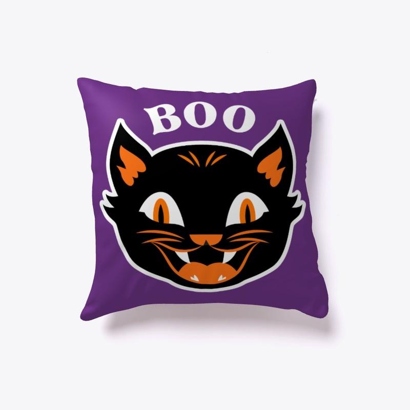 Retro Halloween Black Cat Boo