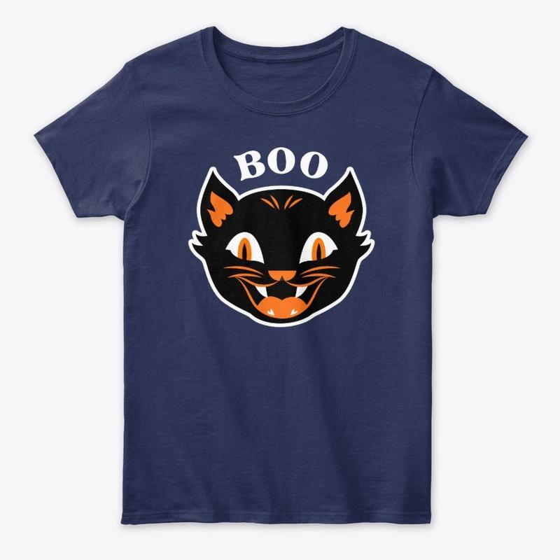 Retro Halloween Black Cat Boo